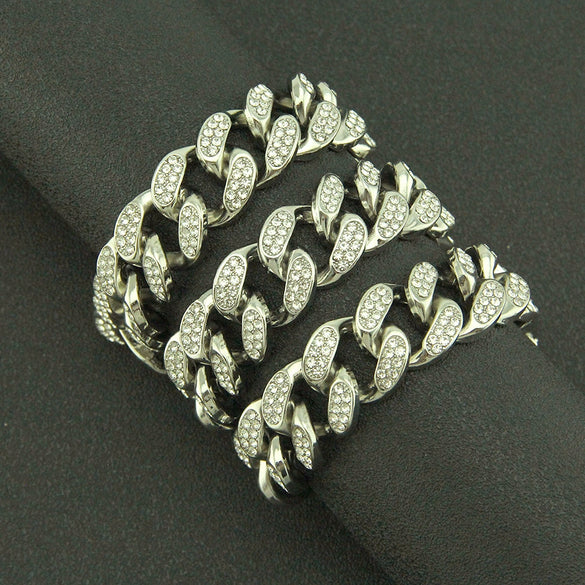 Men's Punk Style Alloy Cuban Chain Necklace With Geometric Diamond Pendant