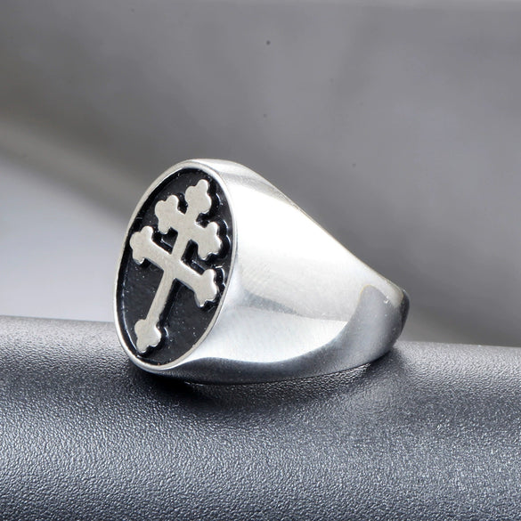 Men's Punk Style Cross Stainless Steel Jewelry Ring With Smear Spot And Polishing Treatment