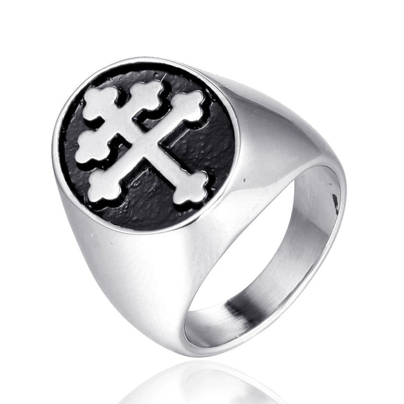 Men's Punk Style Cross Stainless Steel Jewelry Ring With Smear Spot And Polishing Treatment