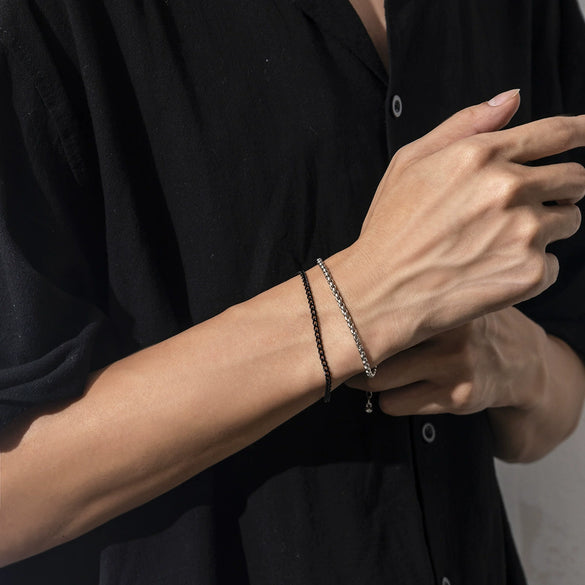 Men's Punk Trendy Square Pearl Metal Chain Bracelet With Geometric Pattern And Spray Paint