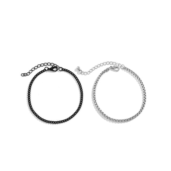 Men's Punk Trendy Square Pearl Metal Chain Bracelet With Geometric Pattern And Spray Paint