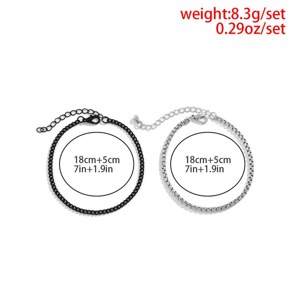 Men's Punk Trendy Square Pearl Metal Chain Bracelet With Geometric Pattern And Spray Paint