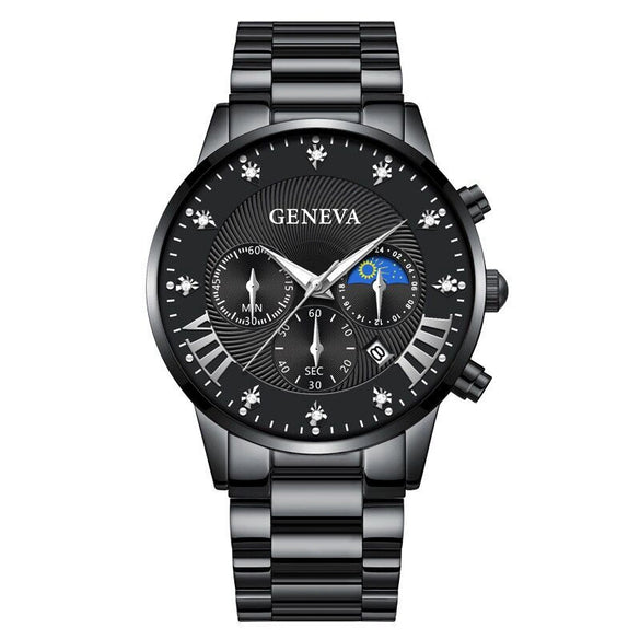 Men's Quartz Belt Watch Casual Business Style Alloy Strap Stainless Steel Buckle Round Dial
