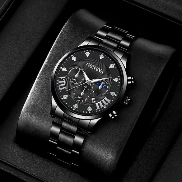 Men's Quartz Belt Watch Casual Business Style Alloy Strap Stainless Steel Buckle Round Dial