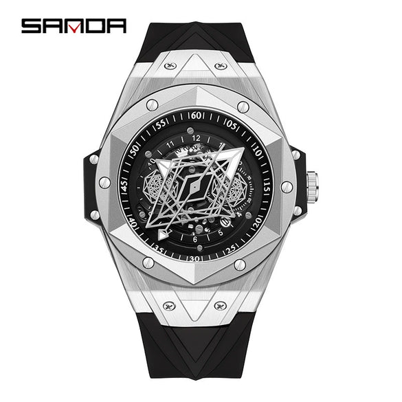 Men's Quartz Watch Alloy Case Silicone Strap Round Dial Printed Logo