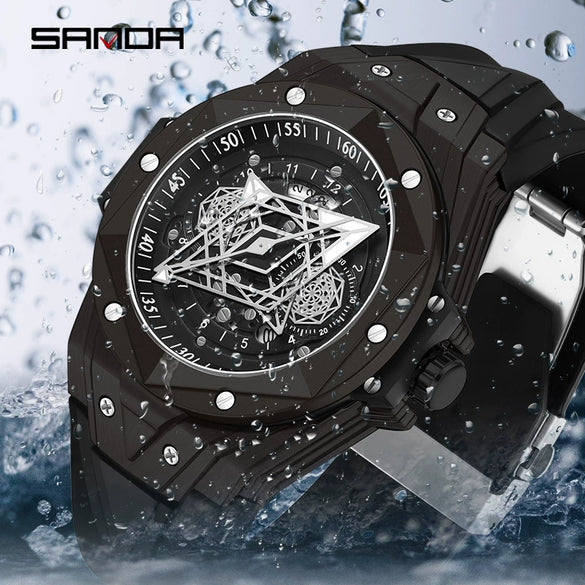 Men's Quartz Watch Alloy Case Silicone Strap Round Dial Printed Logo