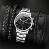 Men's Quartz Watch Alloy Case Stainless Steel Strap Round Dial Sporty Fashion Casual Bracelet Set