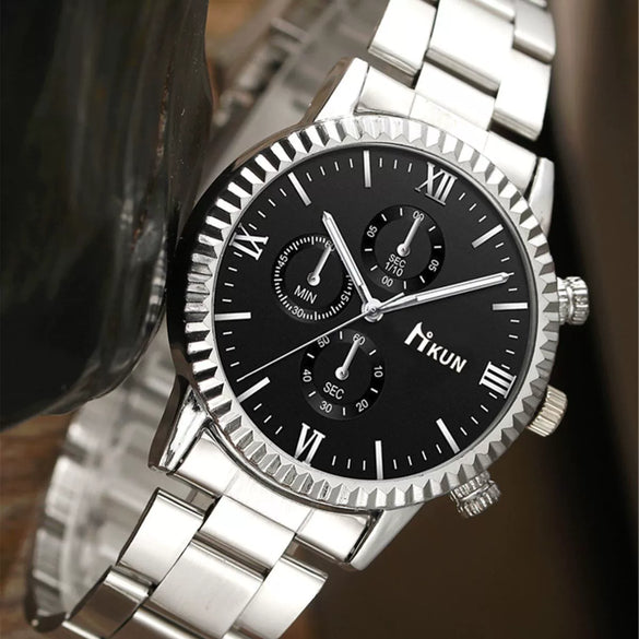 Men's Quartz Watch Alloy Case Stainless Steel Strap Round Dial Sporty Fashion Casual Bracelet Set