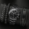 Men's Quartz Watch Alloy Case Stainless Steel Strap Round Dial Sporty Fashion Casual Bracelet Set
