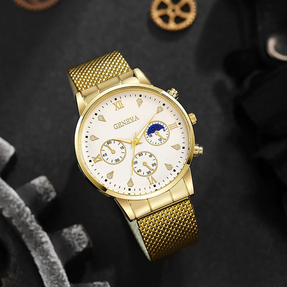 Men's Quartz Watch With Silicone Mesh Band Alloy Case Stainless Steel Strap And Buckle Round Dial Mineral Reinforced Glass Mirror Business Style Luminous