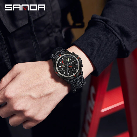 Men's Quartz Watch Zinc Alloy Outdoor Mountaineering Sports Detachable Woven Round Simple Style