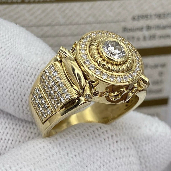 Men's Retro Alloy Inlaid White Zircon Geometric Ring With Electroplating