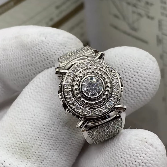 Men's Retro Alloy Inlaid White Zircon Geometric Ring With Electroplating