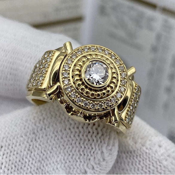 Men's Retro Alloy Inlaid White Zircon Geometric Ring With Electroplating