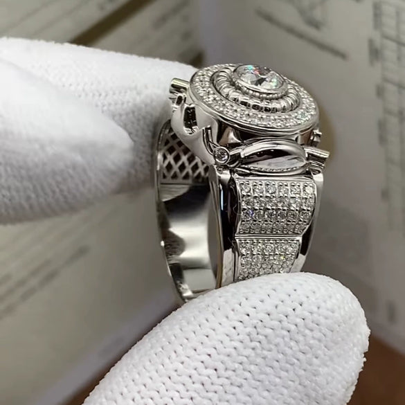 Men's Retro Alloy Inlaid White Zircon Geometric Ring With Electroplating