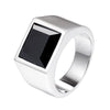 Men's Retro Black Agate Inlay Titanium Steel Ring With Polished Geometric Square Design