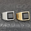 Men's Retro Black Agate Inlay Titanium Steel Ring With Polished Geometric Square Design
