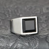 Men's Retro Black Agate Inlay Titanium Steel Ring With Polished Geometric Square Design
