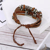 Men's Retro Natural Geometric Braided Artificial Leather Feather Hook Beaded Bracelet