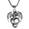 Men's Retro Punk Necklace With Flying Dragon Pendant Alloy Titanium Steel Square Pearl Chain Electroplating