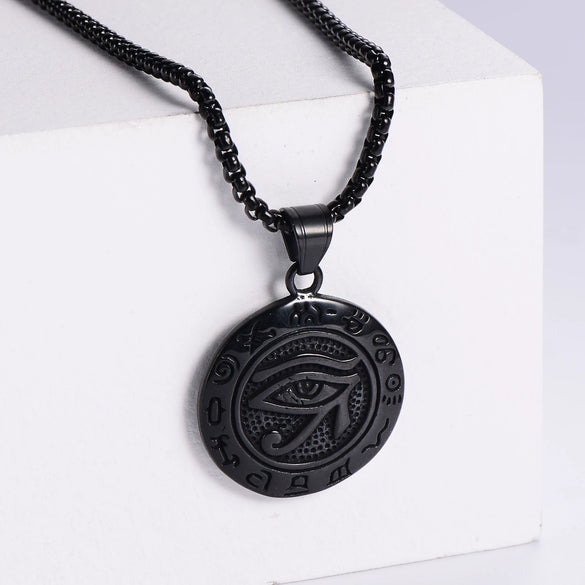 Men's Retro Stainless Steel Pendant With Devil's Eye And Doll Pattern 18K Gold Vacuum Electroplated