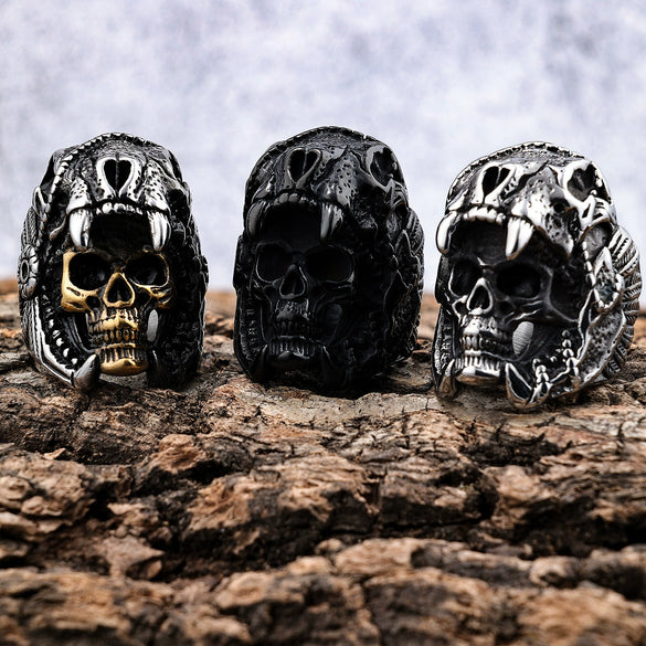 Men's Retro Stainless Steel Skull Ring With Animal Zodiac Motif And Personality Design Fine Craftsmanship Wholesale Fashion Jewelry