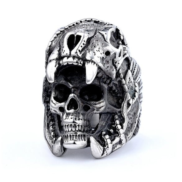 Men's Retro Stainless Steel Skull Ring With Animal Zodiac Motif And Personality Design Fine Craftsmanship Wholesale Fashion Jewelry