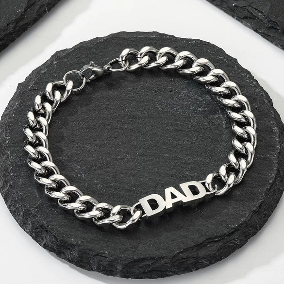Men's Retro Trendy Stainless Steel Cuban Chain Bracelet With Geometric Letter And Number Design Electroplated Fashion Jewelry