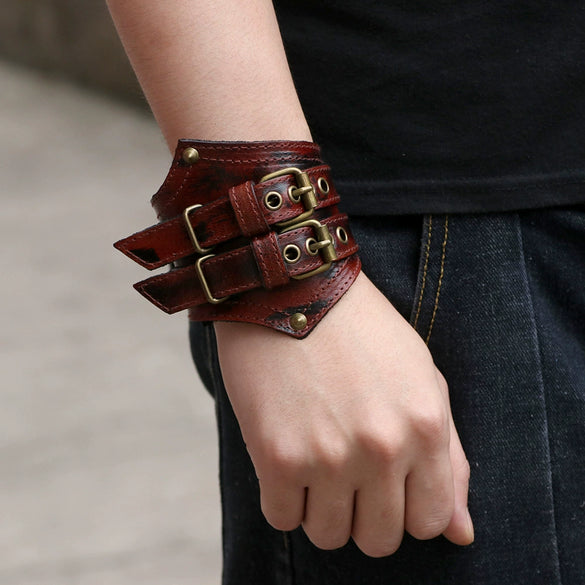 Men's Rock Retro Cowhide And Alloy Handmade Geometric Bracelet