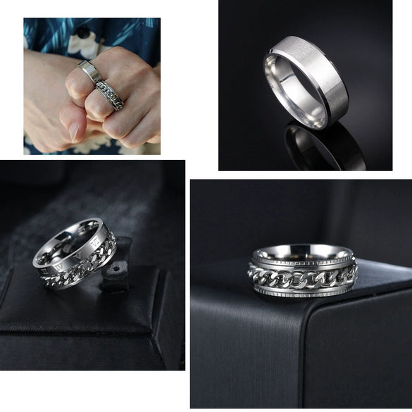 Men's Rotating Chain Ring Titanium Steel Jewelry With Electroplating And Letters Numbers Text Pattern