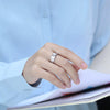 Men's Silver Moissanite Inlaid Geometric Ring