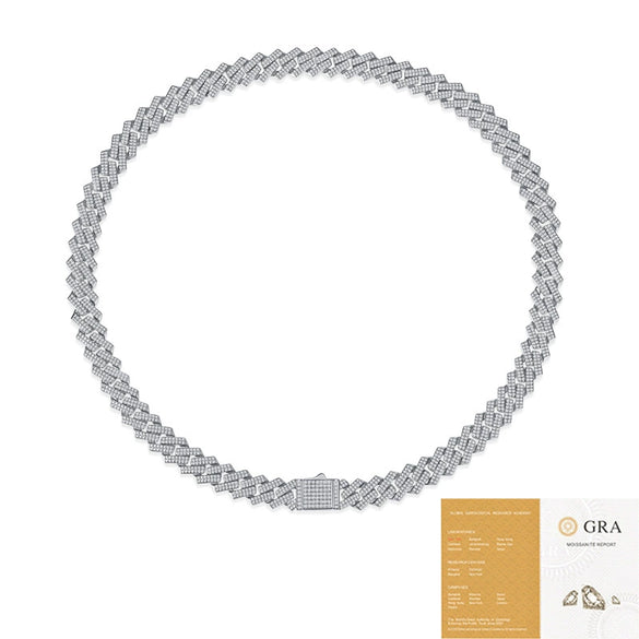 Men's Silver Moissanite Inlay Geometric Cuban Chain Necklace