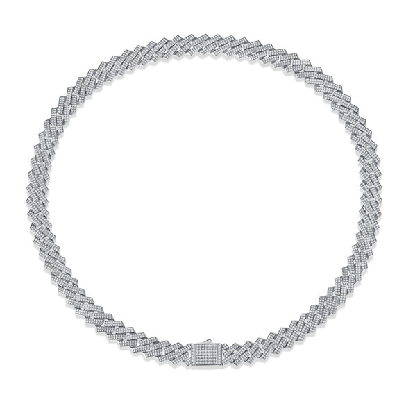 Men's Silver Moissanite Inlay Geometric Cuban Chain Necklace