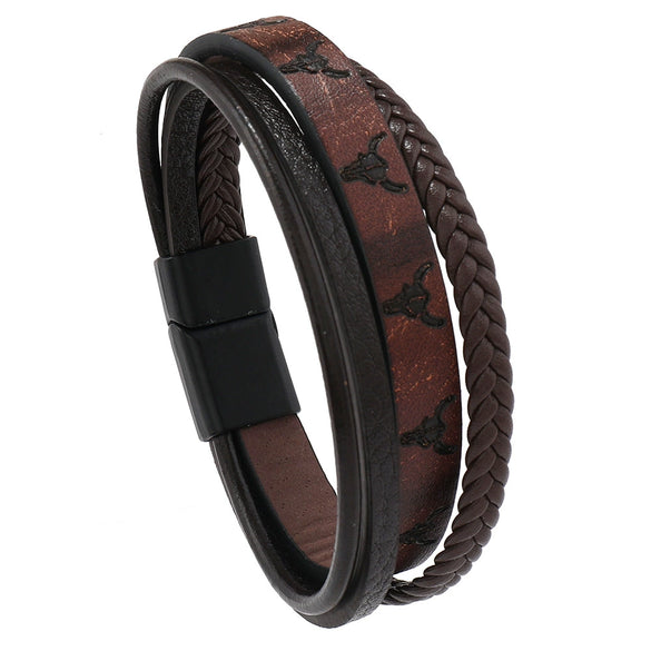 Men's Simple Handwoven Leather Bracelet With Animal And Zodiac Print