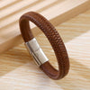 Men's Simple Versatile Leather Handmade Geometric Bracelet With Stainless Steel Magnetic Buckle