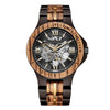 Men's Solid Wood Automatic Mechanical Leisure Round Watch With Hollowout Bottom