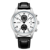 Men's Sport Genuine Leather Alloy Case Mineral Reinforced Glass Mirror Round Dial Waterproof Multifunctional Quartz Watch