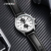 Men's Sport Genuine Leather Alloy Case Mineral Reinforced Glass Mirror Round Dial Waterproof Multifunctional Quartz Watch