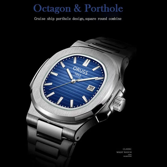 Men's Sport Stainless Steel And Sapphire Crystal Glass Mirror Round Dial Quartz Watch