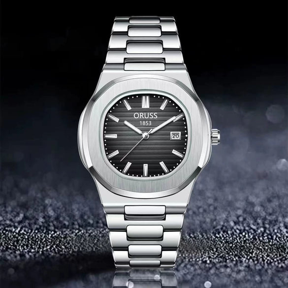 Men's Sport Stainless Steel And Sapphire Crystal Glass Mirror Round Dial Quartz Watch