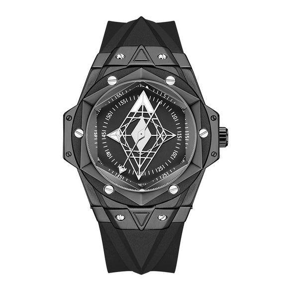 Men's Sports Alloy And Silicone Luminous Hollow Quartz Watch With Rhombus Dial