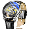 Men's Sports Alloy Case Genuine Leather Strap Round Dial Waterproof Luminous Hollowout Watch