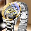 Men's Sports Alloy Case Genuine Leather Strap Round Dial Waterproof Luminous Hollowout Watch