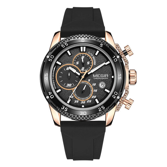Men's Sports Alloy Case Silicone Strap Round Dial Waterproof Luminous Quartz Watch