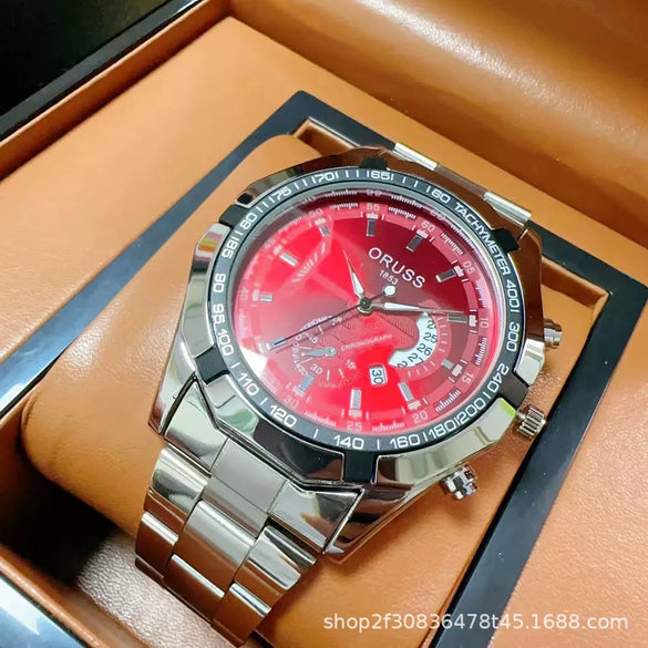 Men's Sports Business Alloy Case Mineral Reinforced Glass Mirror Steel Belt Luminous Waterproof Calendar Watch