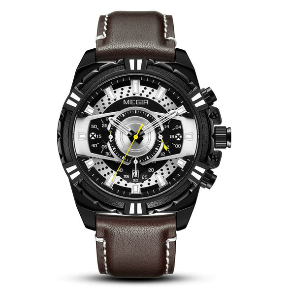 Men's Sports Chronograph Watch Alloy Case Genuine Leather Strap Mineral Strengthened Glass Mirror Round Dial