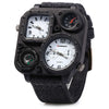 Men's Sports Denim Quartz Watch With Multitime Zone Square Dial Stainless Steel Case And Clasp Textile Strap