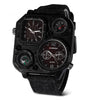Men's Sports Denim Quartz Watch With Multitime Zone Square Dial Stainless Steel Case And Clasp Textile Strap