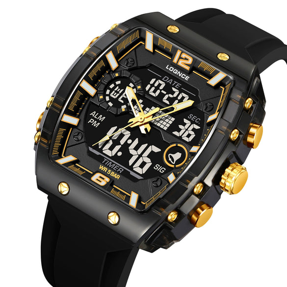 Men's Sports Digital Luminous Waterproof Watch With Plastic Case And Resin Mirror Round Dial