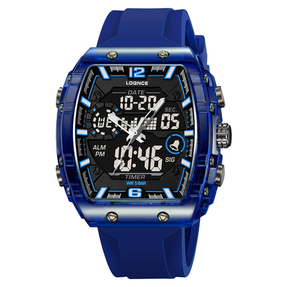 Men's Sports Digital Luminous Waterproof Watch With Plastic Case And Resin Mirror Round Dial
